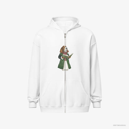 Basset Hound Joyfully Singing Christmas Songs White Hoodie