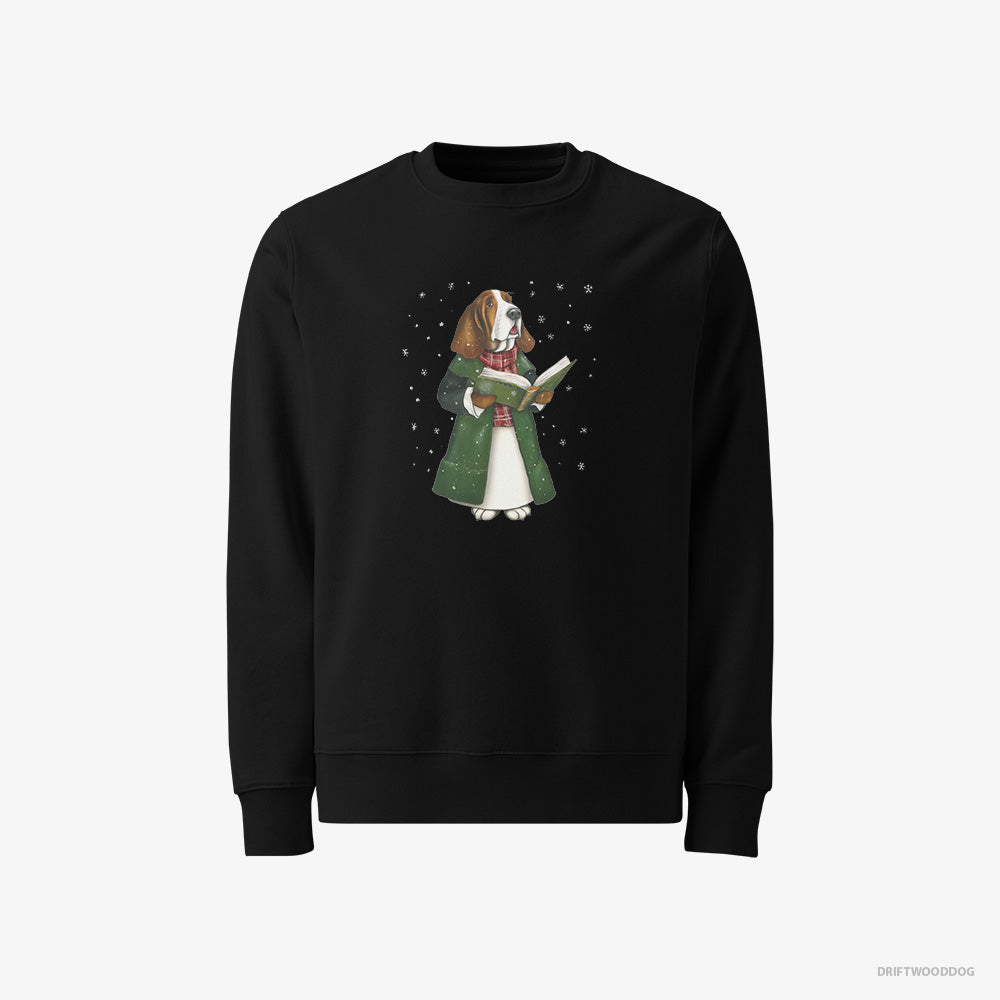 Basset Hound Sweatshirt – Men Black Sweatshirt Classic – Joyfully Singing Christmas Songs (on White Background)