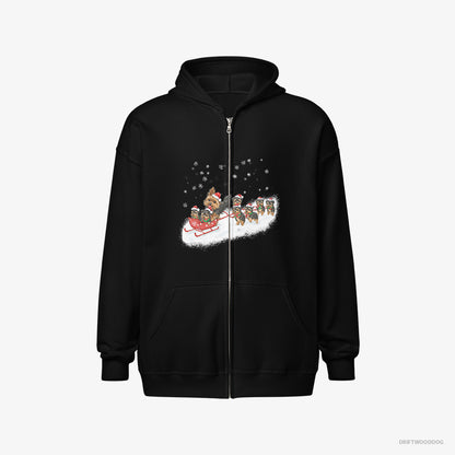 Yorkshire Terrier Racing on a Sled with Puppies Black Hoodie