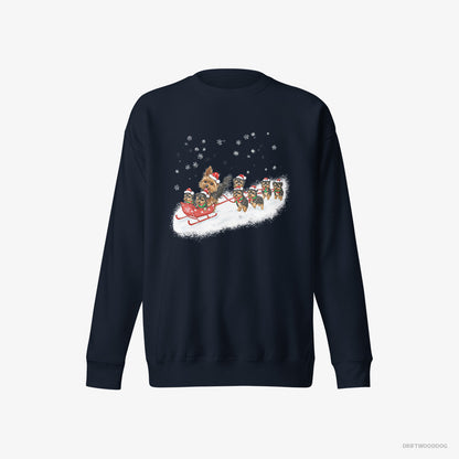 Yorkshire Terrier Racing on a Sled with Puppies Navy Sweatshirt