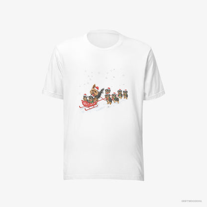 Yorkshire Terrier Racing on a Sled with Puppies White T-Shirt