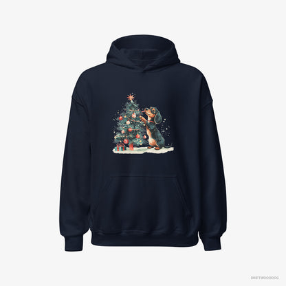 Dachshund Styling the Christmas Tree Navy Hoodie