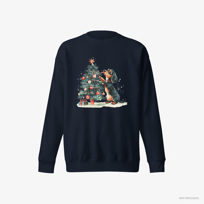 Dachshund Styling the Christmas Tree Navy Sweatshirt