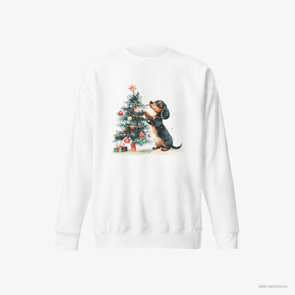 Dachshund Styling the Christmas Tree White Sweatshirt