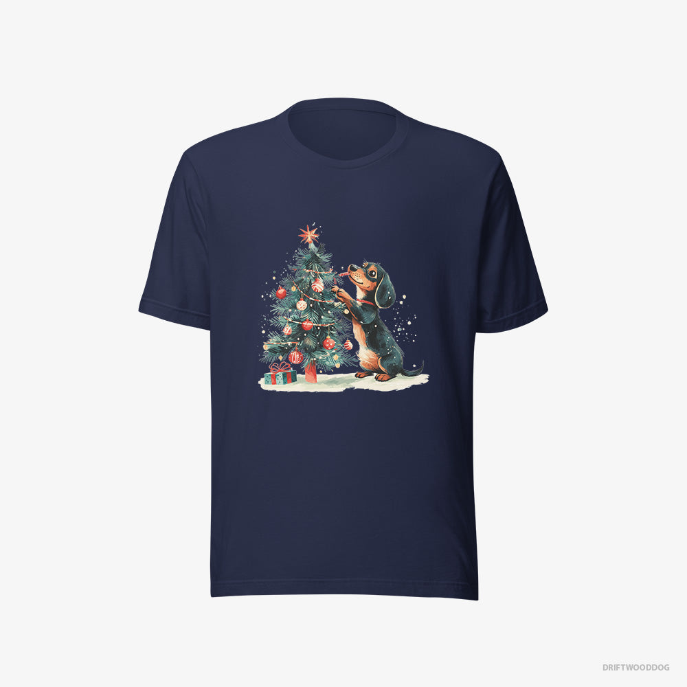 Dachshund T-Shirt – Men Navy T-Shirt Eco-Friendly – Styling the Christmas Tree (on White Background)