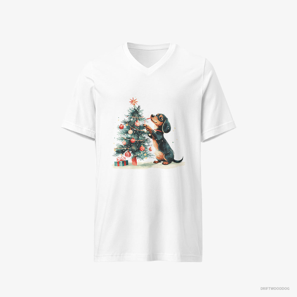 Dachshund Styling the Christmas Tree V-Neck T-Shirt