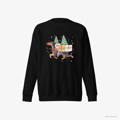 Dobermann in Christmas Spirit Carrying Gifts Black Sweatshirt