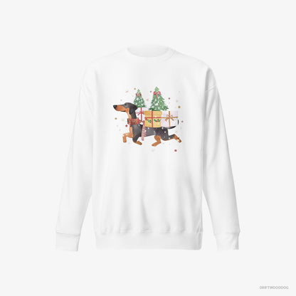 Dobermann in Christmas Spirit Carrying Gifts White Sweatshirt