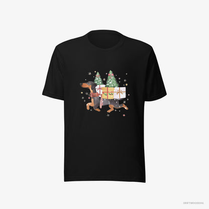 Dobermann in Christmas Spirit Carrying Gifts Black T-Shirt