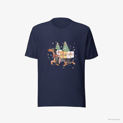 Dobermann in Christmas Spirit Carrying Gifts Navy T-Shirt