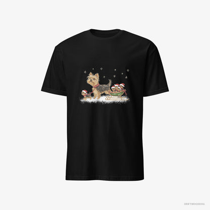 Yorkshire Terrier Enjoying a Sled Rid Black T-Shirt