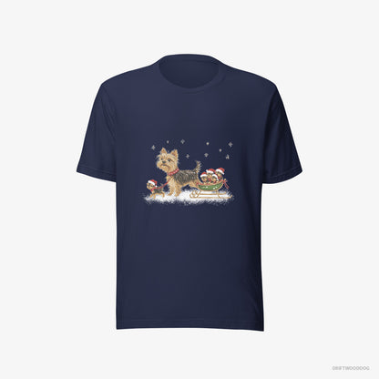 Yorkshire Terrier Enjoying a Sled Rid Navy T-Shirt