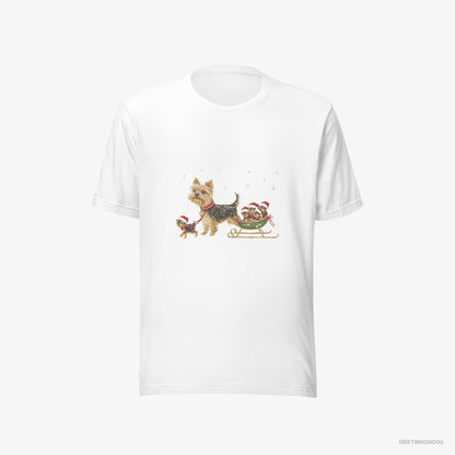 Yorkshire Terrier Enjoying a Sled Rid White T-Shirt