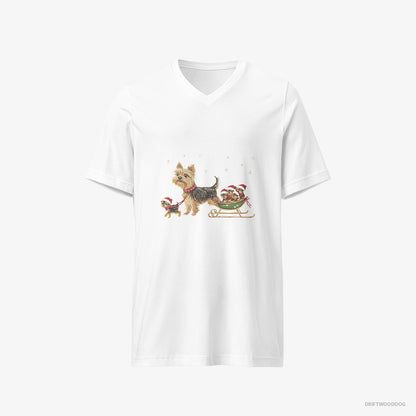 Yorkshire Terrier Enjoying a Sled Rid White T-Shirt