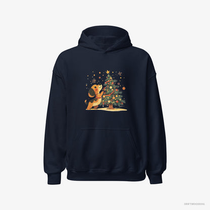 Dachshund Setting Up the Christmas Tree Navy Hoodie