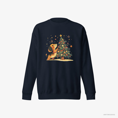 Dachshund Setting Up the Christmas Tree Navy Sweatshirt