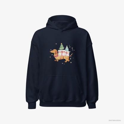 Dachshund Bringing Holiday Cheer with Gifts Navy Hoodie