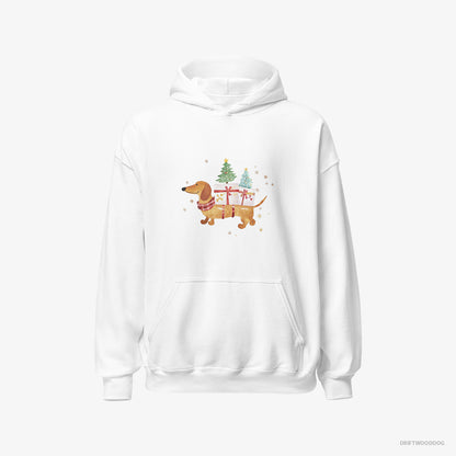 Dachshund Hoodie – Men White Hoodie Classic – Bringing Holiday Cheer with Gifts (on White Background)