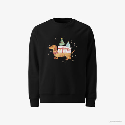 Dachshund Sweatshirt – Men Black Sweatshirt Classic – Bringing Holiday Cheer with Gifts (on White Background)