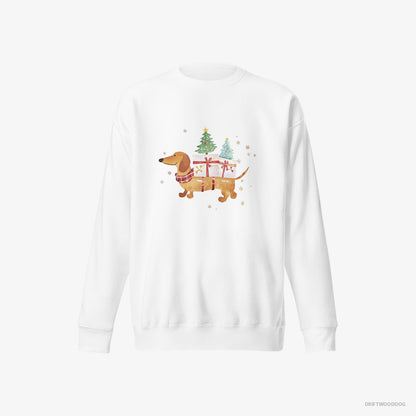 Dachshund Bringing Holiday Cheer with Gifts White Sweatshirt