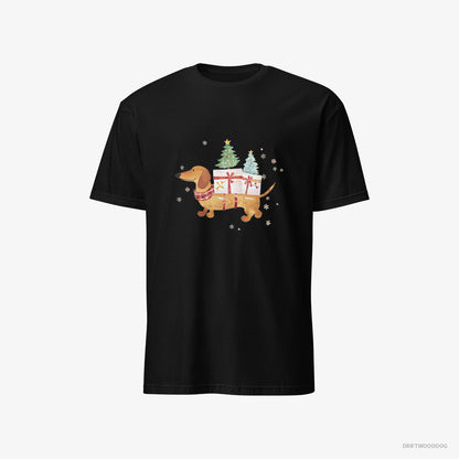 Dachshund Bringing Holiday Cheer with Gifts Black T-Shirt