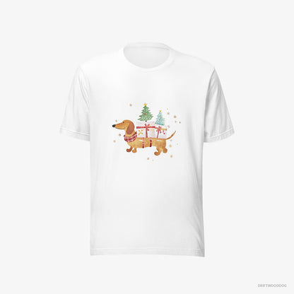 Dachshund T-Shirt – Men White T-Shirt Eco-Friendly – Bringing Holiday Cheer with Gifts (on White Background)