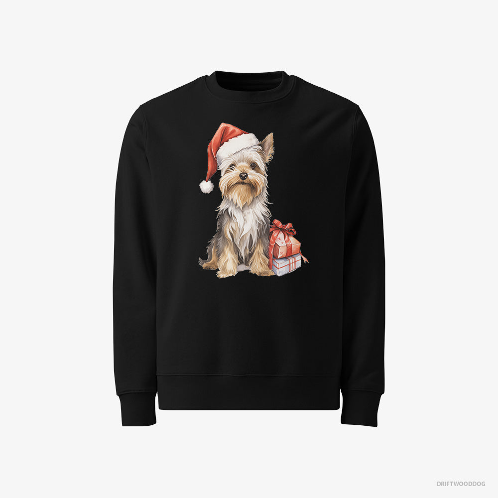 Yorkshire Terrier Sweatshirt – Men Black Sweatshirt Classic – Dressed as Santa (on White Background)