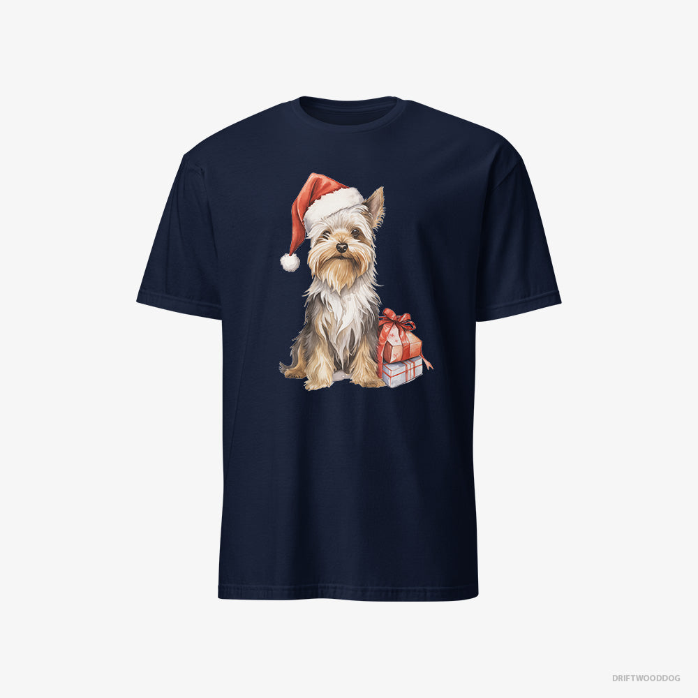 Yorkshire Terrier T-Shirt – Women Navy T-Shirt Classic – Dressed as Santa (on White Background)