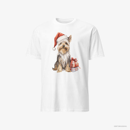 Yorkshire Terrier T-Shirt – Men White T-Shirt Classic – Dressed as Santa (on White Background)