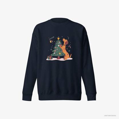 Dachshund Sweatshirt – Men Navy Sweatshirt Eco-Friendly – Decorating the Christmas Tree (on White Background)