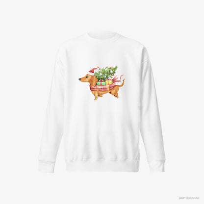 Dachshund Racing Through the Snow with Christmas Gifts White Sweatshirt