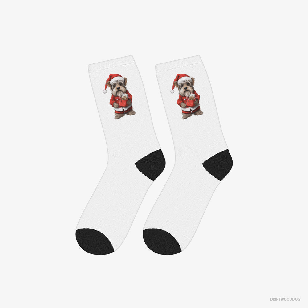 Little Yorkshire Terrier Carrying a Bag of Christmas Cookies – Socks White – Classic