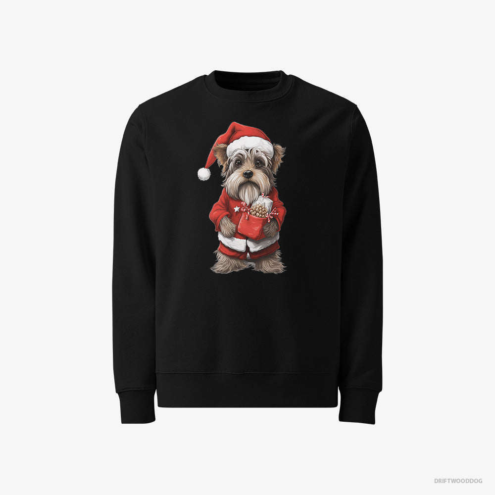 Yorkshire Terrier Sweatshirt – Men Black Sweatshirt Classic – Carrying a Bag of Christmas Cookies (on White Background)