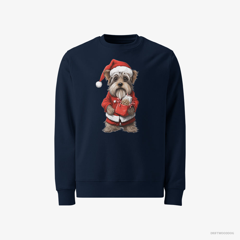 Yorkshire Terrier Sweatshirt – Men Navy Sweatshirt Classic – Carrying a Bag of Christmas Cookies (on White Background)