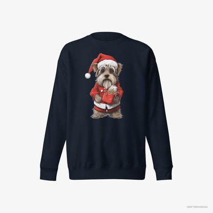 Yorkshire Terrier Carrying a Bag of Christmas Cookies Navy Sweatshirt