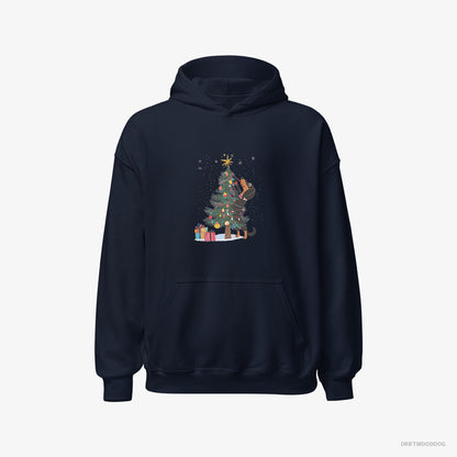 Dachshund Styling the Christmas Tree Navy Hoodie