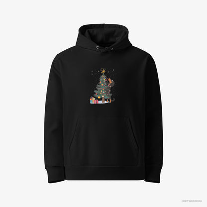 Dachshund Hoodie – Men Black Hoodie Eco-Friendly – Styling the Christmas Tree (on White Background)