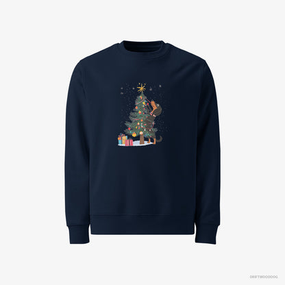 Dachshund Styling the Christmas Tree Navy Sweatshirt