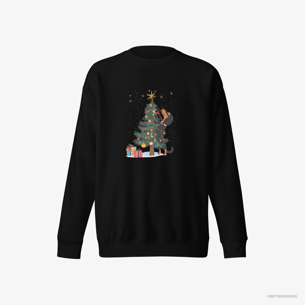 Dachshund Sweatshirt – Men Black Sweatshirt Eco-Friendly – Styling the Christmas Tree (on White Background)