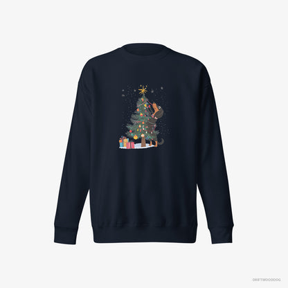 Dachshund Styling the Christmas Tree Navy Sweatshirt