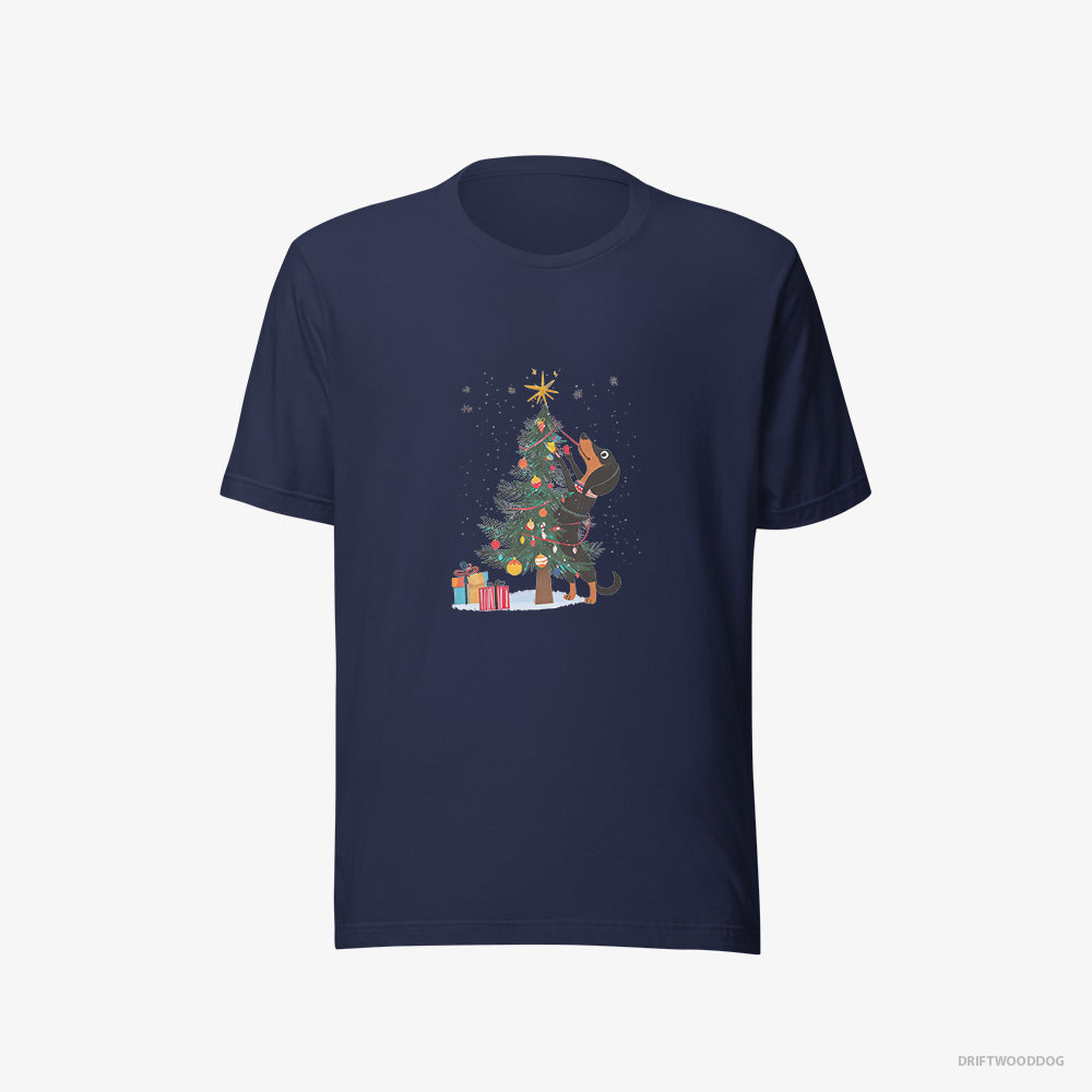 Dachshund T-Shirt – Men Navy T-Shirt Eco-Friendly – Styling the Christmas Tree (on White Background)