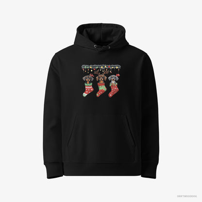 Dachshund Peeking Out of Christmas Stockings Black Hoodie