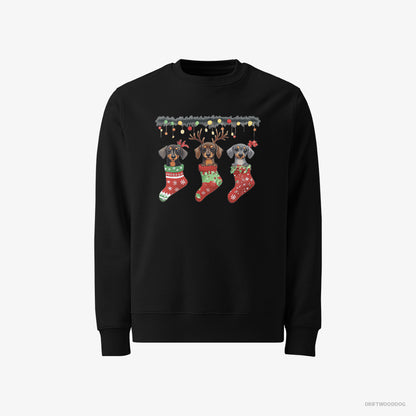 Dachshund Peeking Out of Christmas Stockings Black Sweatshirt