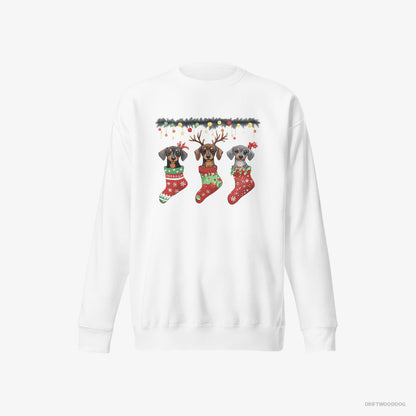 Dachshund Peeking Out of Christmas Stockings White Sweatshirt