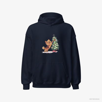 Yorkshire Terrier Setting Up the Christmas Tree Navy Hoodie