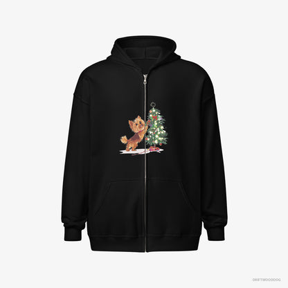 Yorkshire Terrier Setting Up the Christmas Tree Black Hoodie