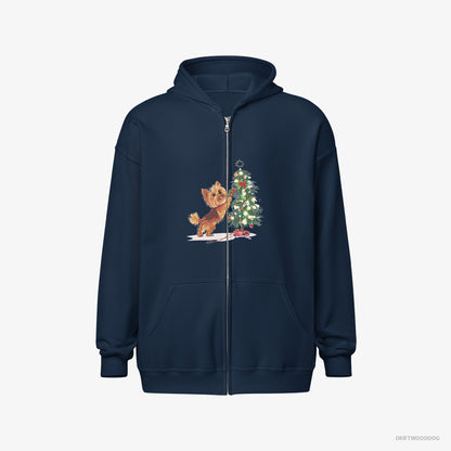 Yorkshire Terrier Setting Up the Christmas Tree Navy Hoodie