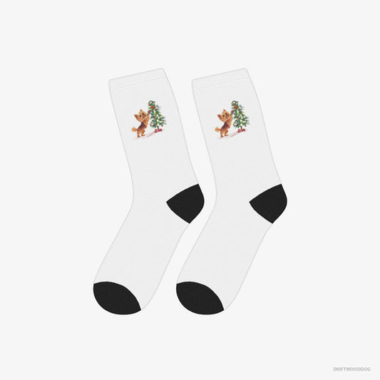 Yorkshire Terrier Setting Up the Christmas Tree – Socks White – Classic