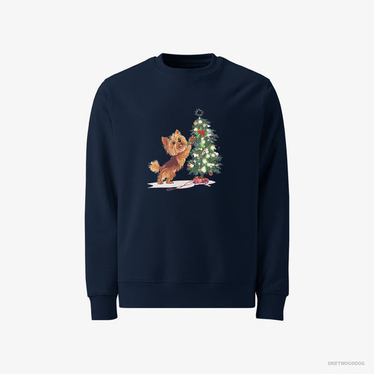 Yorkshire Terrier Setting Up the Christmas Tree – Women's Sweatshirt Navy – Classic