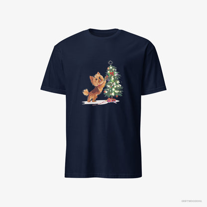 Yorkshire Terrier T-Shirt – Men Navy T-Shirt Classic – Setting Up the Christmas Tree (on White Background)